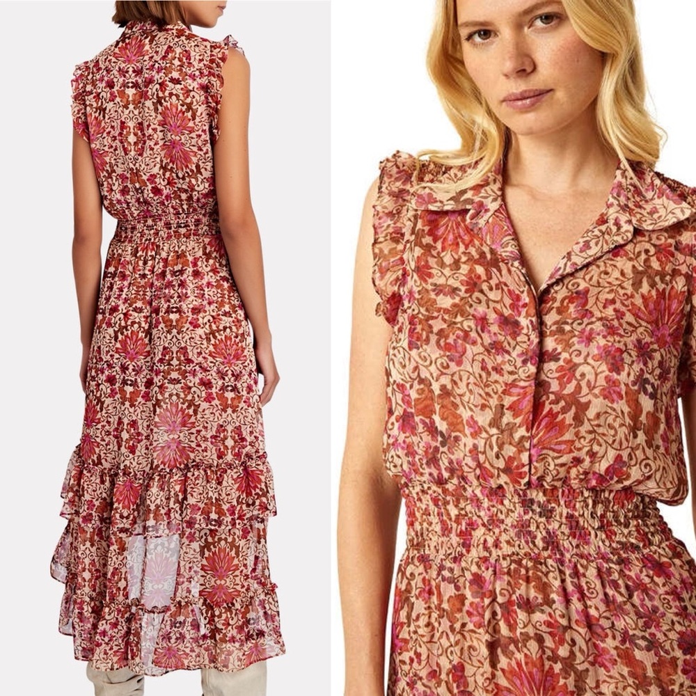 Misa Editha Floral Chiffon Midi Dress